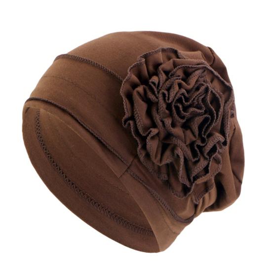 Turban Hat for Women, Side Flower Decor Head Wrap, Pure Color High Elasticity Turban Cap for Sensitive Scalp Postpartum Care Sleep