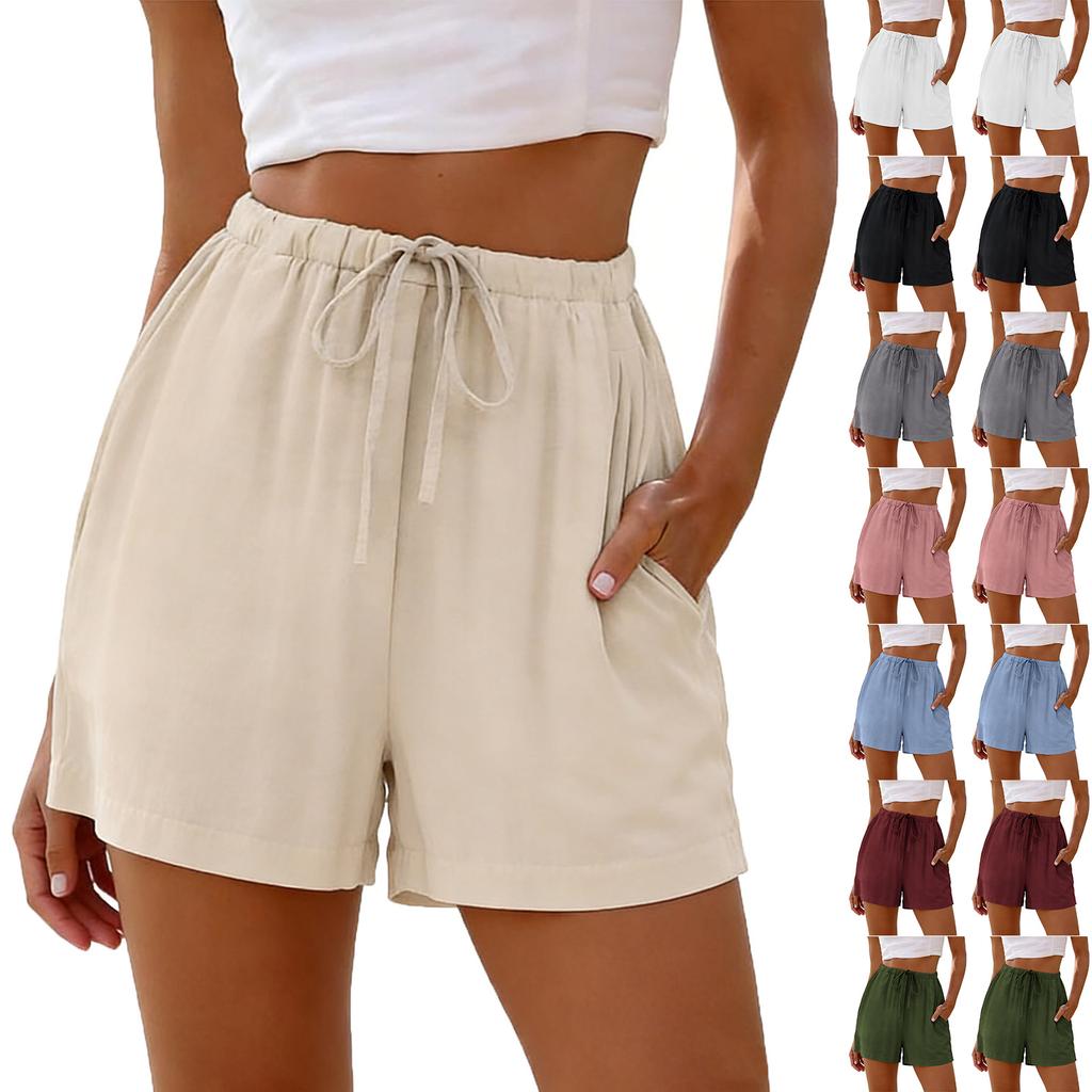 Women's Soft Cotton Linen Shorts Pockets Soft Button Closure No Zipper Slim Fit Shorts