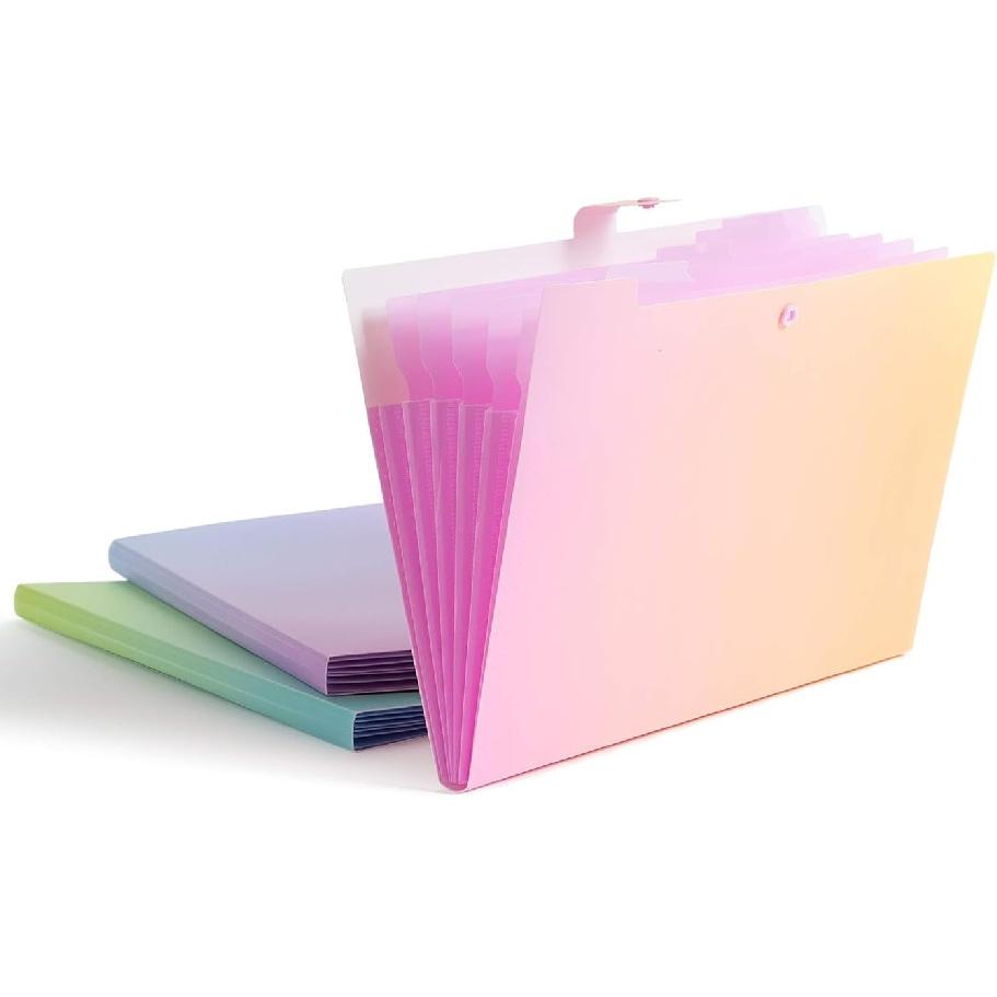 U Brands Fashion Expanding File Folder, Poly 5-Pocket Folder, Pastel Ombre, 3 Pack (3451U01-12) Pastel Ombre