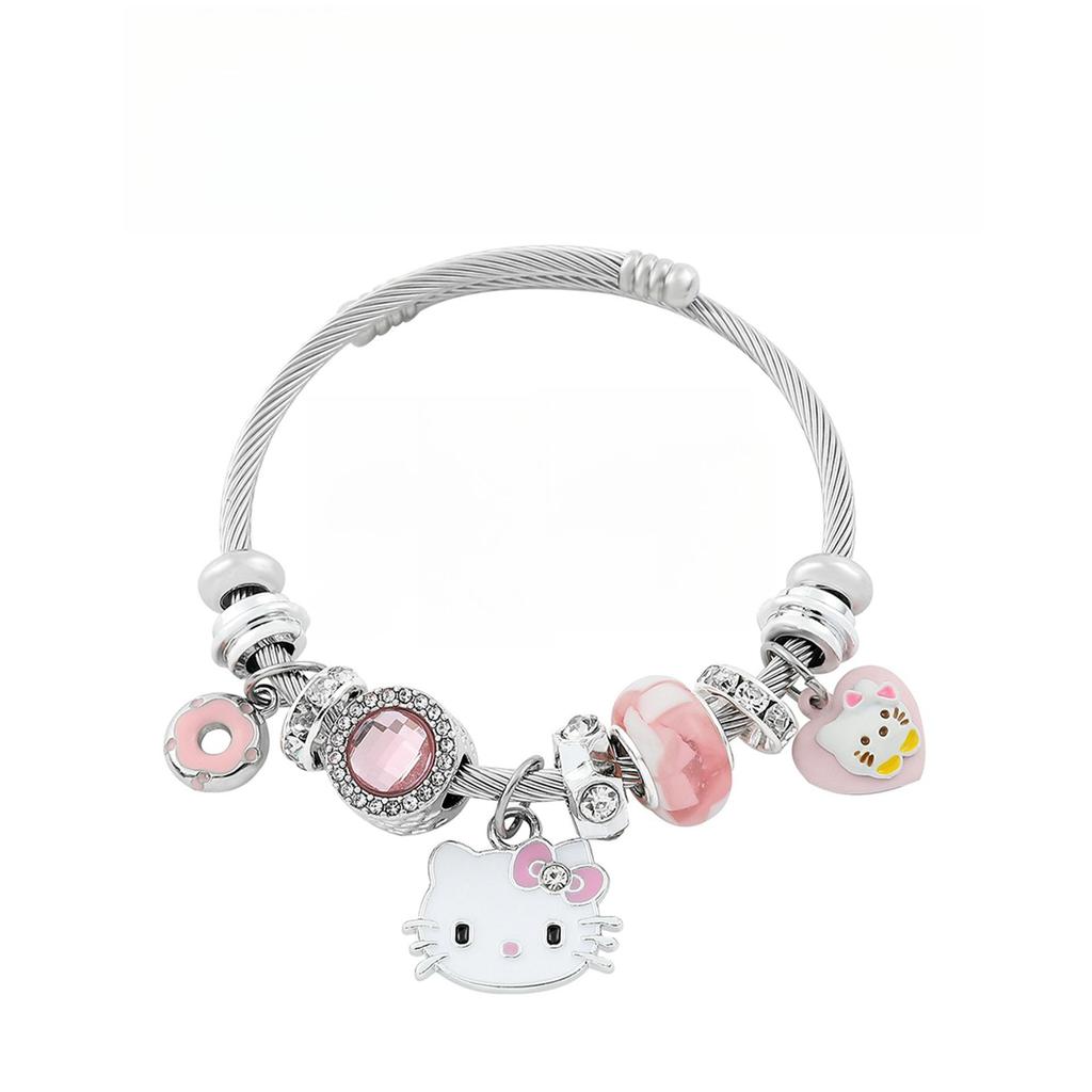 Hello Kitty Rosa Pandora Armband - Niedliches Cartoon-Katzen-Charme-Bügelarmband Schmuck