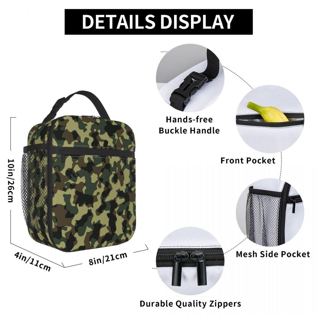 Camouflage Militär Tarnung Armee Isolierte Lunchtasche für Damen Kinder Auslaufsichere Lebensmittelboxen Thermische Lunchbox Tragetasche