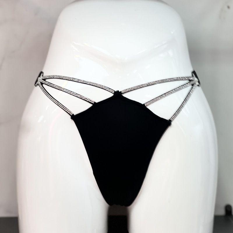 

Meteor Flash Diamond Hollow out Thin Drawstring Women s Thong Comfortable Ice Silk Thong T Pants Cotton Crotch Women s Underwear Women Black M