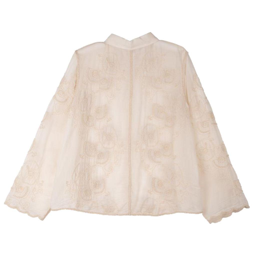 Haut Crochet Brodé Ethnique pour Femme - Polyvalent à Manches Longues avec Détails Floraux à Sequins