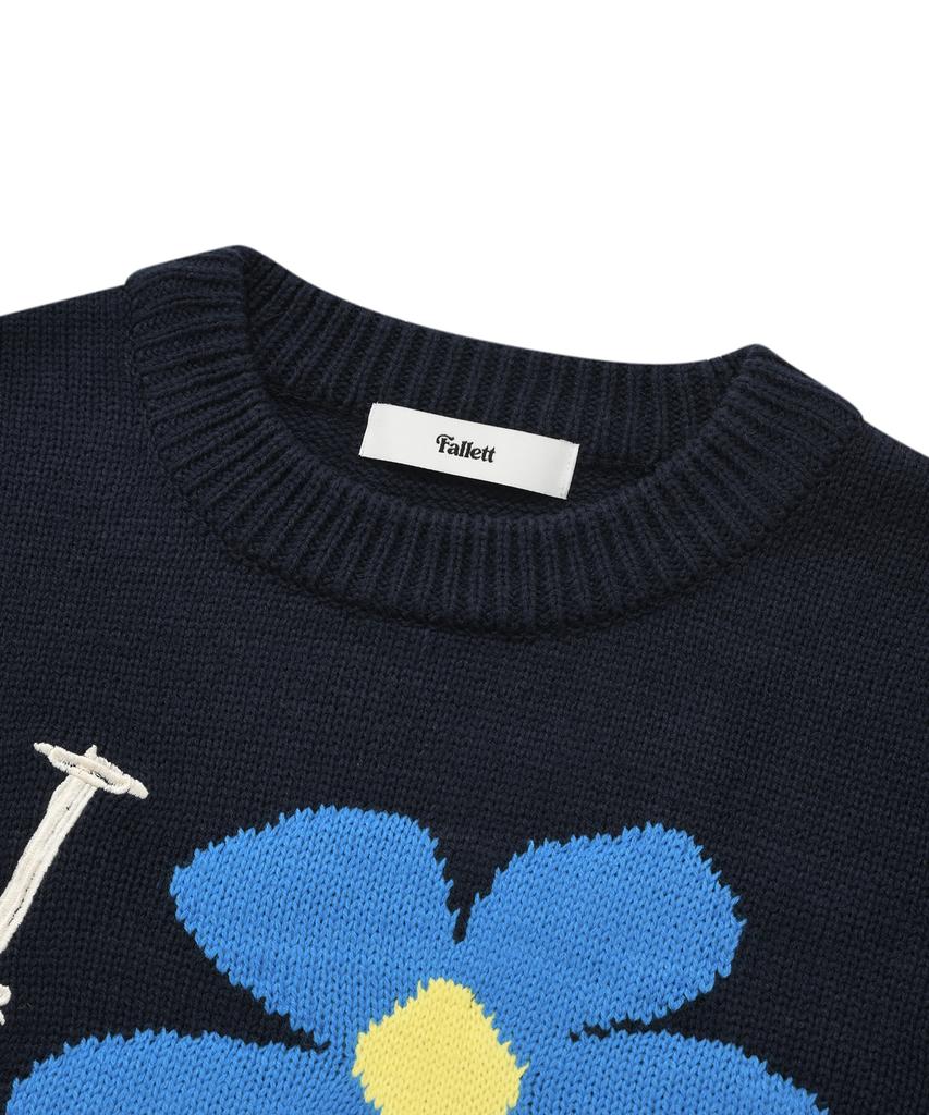 FALLETT [24Fw] Drawing Flower Knit Navy