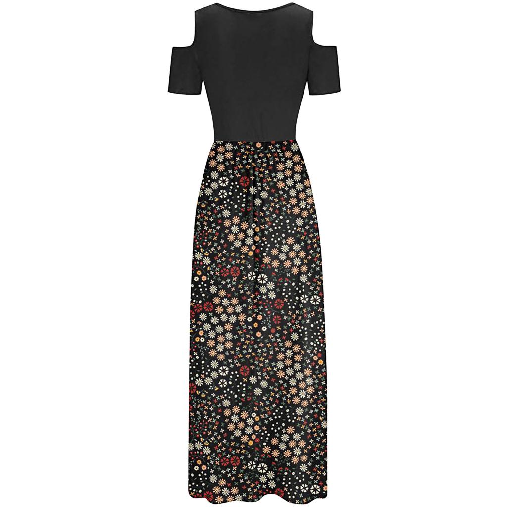 Women's Fashion And All-match Holiday Round Neck Strapless Long Print Spring And Summer Dress