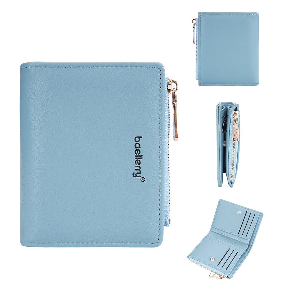 Baellerry Women's Short Purse Pu Leather Wallet Zipper Coin Purse Snap Button Billfold Simple Fashion Card Holder