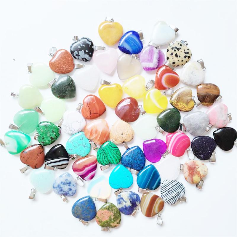 Heart-Shaped Natural Agate Pendant Necklace - 20mm Crystal Stone