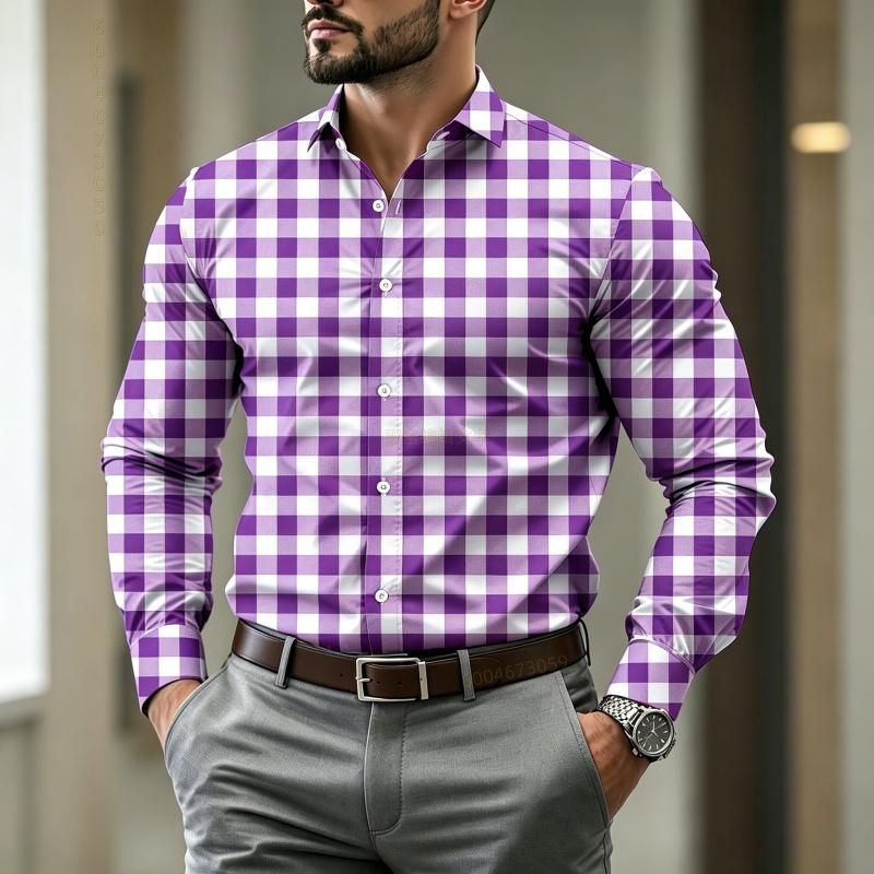 Wysokiej jakości męska koszula w kratę z długim rękawem o stylowym kroju, modna męska koszula w stylu business casual na wiosnę i jesień