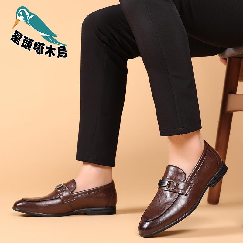 Doudou shoes men's soft leather 2025 new breathable British fashion versatile foot business leather shoes