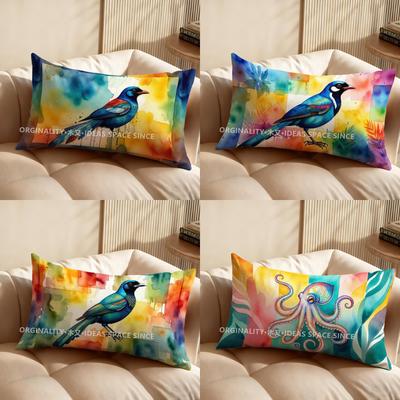 2D Colorful Bird Watercolor Pillowcase Suitable For Sofa Bedroom Car Pillow Cover Cushion Rectangular Back Cushion