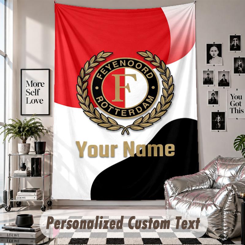 Wall Hanging Tapestry With Custom Name & Text, Feyenoord Decorative Tapestry For Bedroom
