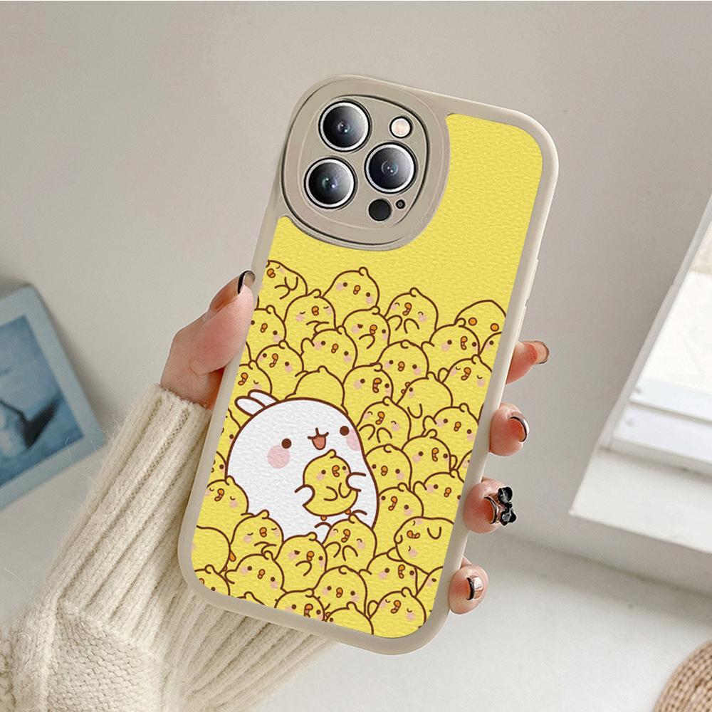 Kawaii Molang Cartoon Anime Cat Phone Case for Iphone 14 13 11 12 Pro MAX 13 12 MiNi 7 8 Plus X XS XR Lambskin Protective Covers