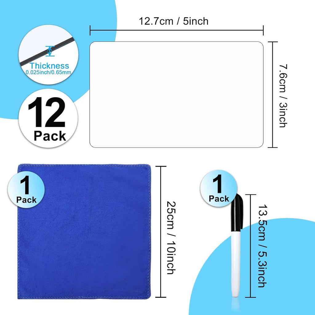 12 Pack Dry Erase Sticky Notes 3x5 inch Reble Whiteboard Stickers Mini Dry Erase Sticky Notes Removable Sticky Labels with Wipe Cloth for Labels,