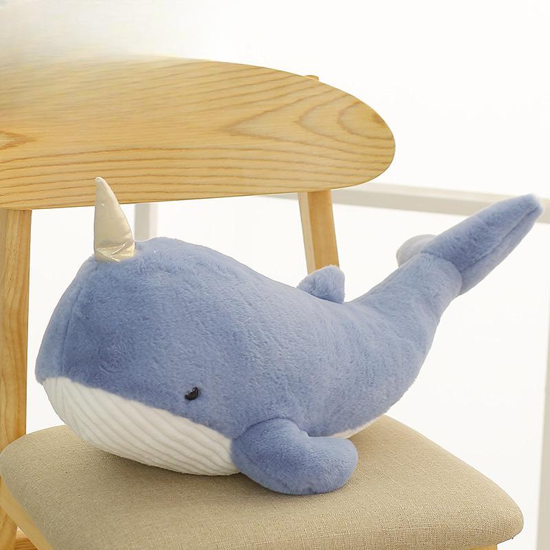 Rechin de pluș pufos drăguț de desene animate umplute animale moi de mare rechin narval pernă de mare rechin narval jucărie de plus jucării pentru copii cadou