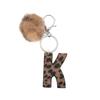 Leather Acrylic Keychain with Plush Ball Accessory Leopard Print Letter K Charm Key Ring with Lobster Clasp for Bag Pendant