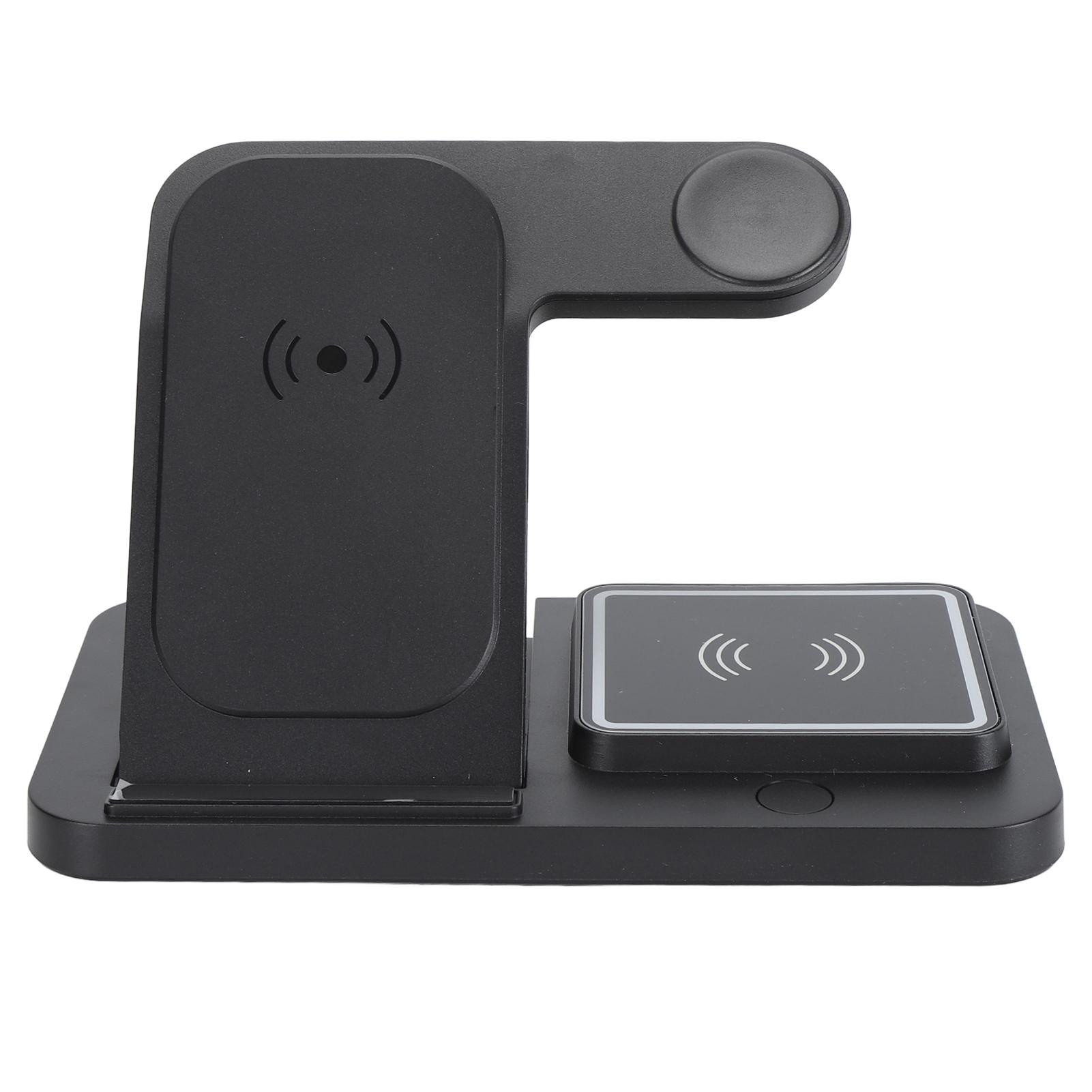 

Бездротова зарядна станція 4 в 1 Складна бездротова зарядка Тримач для телефону з USB-інтерфейсом для годинника чорний