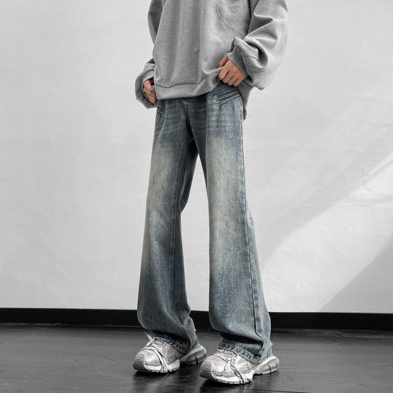 Men's Vintage Washed Wide-Leg Ripped Jeans – Straight-Leg, High-Street Style, Micro-Flare Streetwear Pants