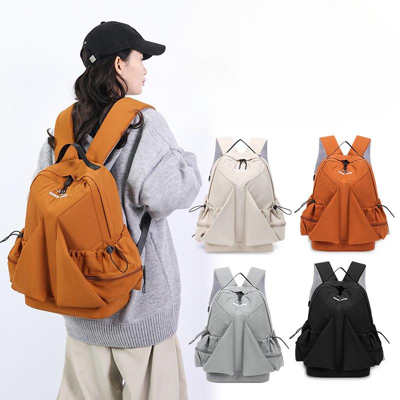 Casual Pleated Nylon Canvas Backpack Japanese and Korean Drawstring Back Shoulder Bag Harajuku Style Large Capacity Student Backpack