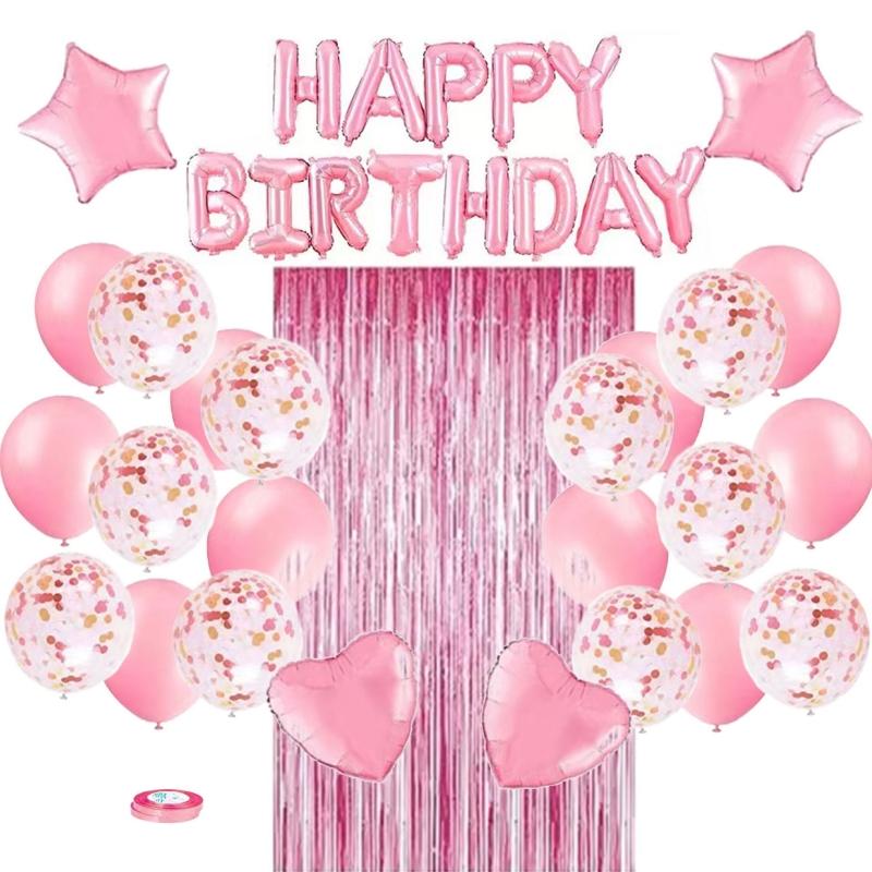 27 stuks/set Verjaardagsdecoratiesets Letter Gefeliciteerd Ballon Regen Zijde Gordijn Babyborrel Verjaardagsfeest Decoratie Ballonnen