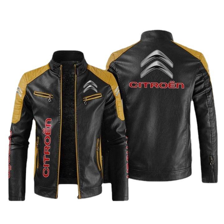 Large size leather jacket PU men's leather jacket blood dragon sticker car logo slim casual motorcycle fleece windproof leather jacket