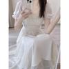Women's Summer French Square Neck Fairy Dress - Waist Slimming, Medium-Length