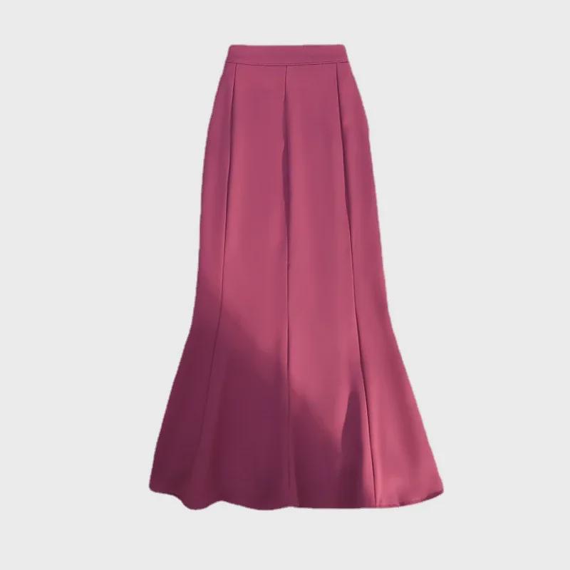 2025 Summer High Waist French Fishtail Midi Skirt for Women - Slim A-Line with Irregular Hem