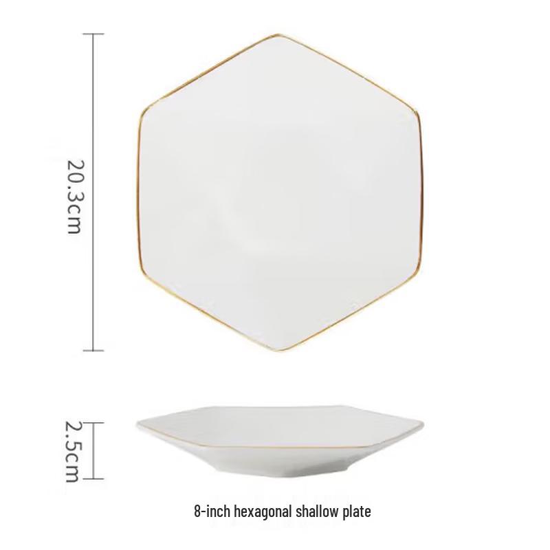 Taishun Gold Rim Hexagonal Dinner Plate