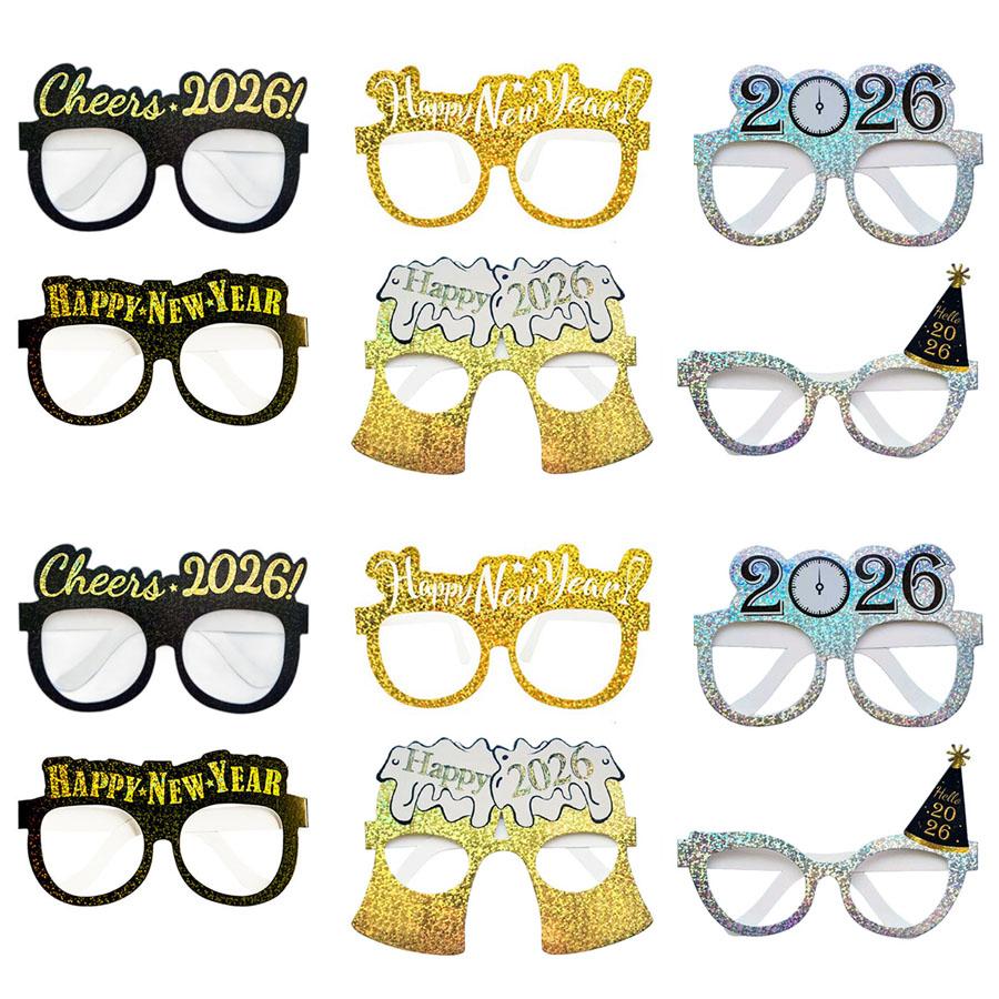@@6/12Pcs  New Year Party Decoration Paper Glasses Happy New Year Eve Family Gathering Atmosphere Photo Decoration Props