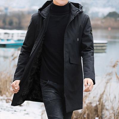 Men's Plus Size Winter Warm Jacket Fleece Parka Coat Black Hooded Windbreaker Outwear Fleec Jacket Long Parkas