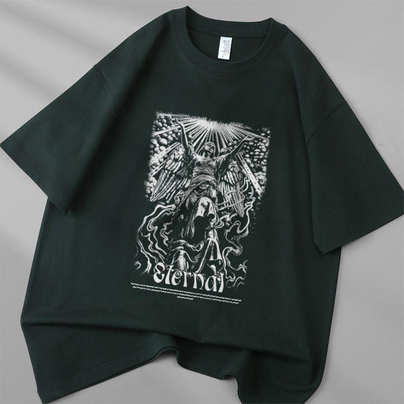 250g pure cotton Unisexs summer round neck tshirt with loose shoulder and short sleeved casual Tshirt M