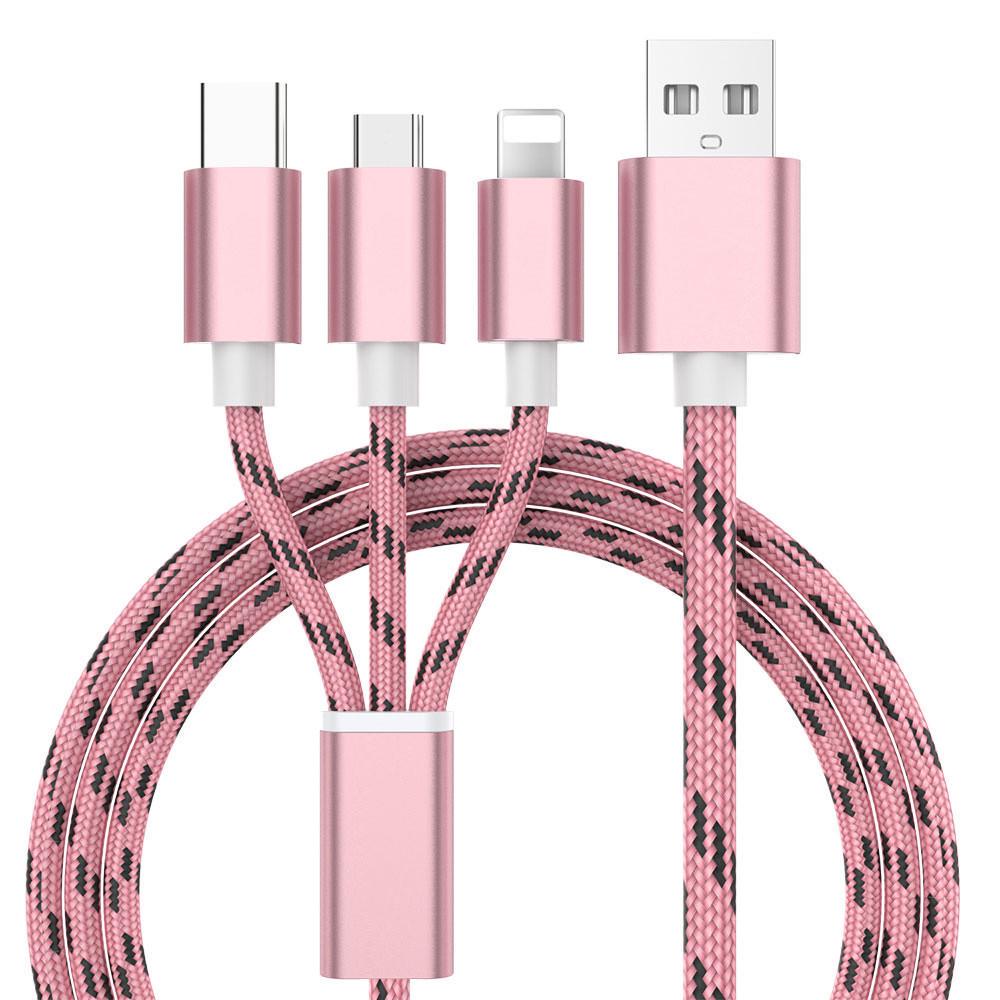 3 In 1 USB Charger Cable for iPhone Micro USB Type C Cable for Fast Charging Cable Charger Cord