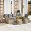 10-piece Garden Sofa Set with Beige Poly Rattan Acacia Cushions, 2-seater Garden Sofa 3364722