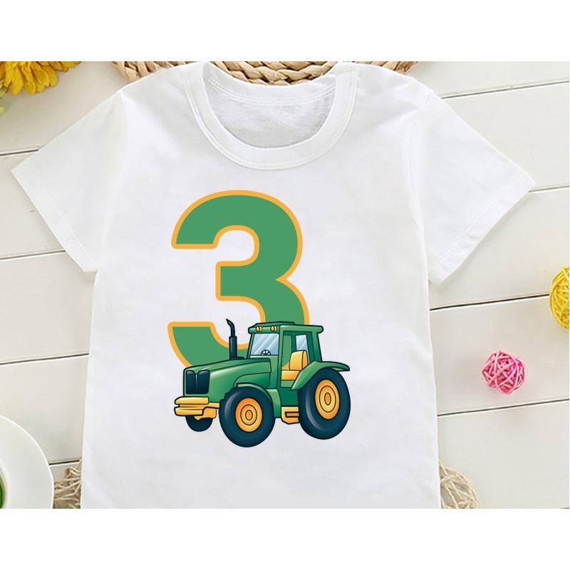 Cute Farmer Tractor 1-8 Years Old Happy Birthday T Shirt Kids Birthday Party Gift Children Funny Present T Shirt Tops