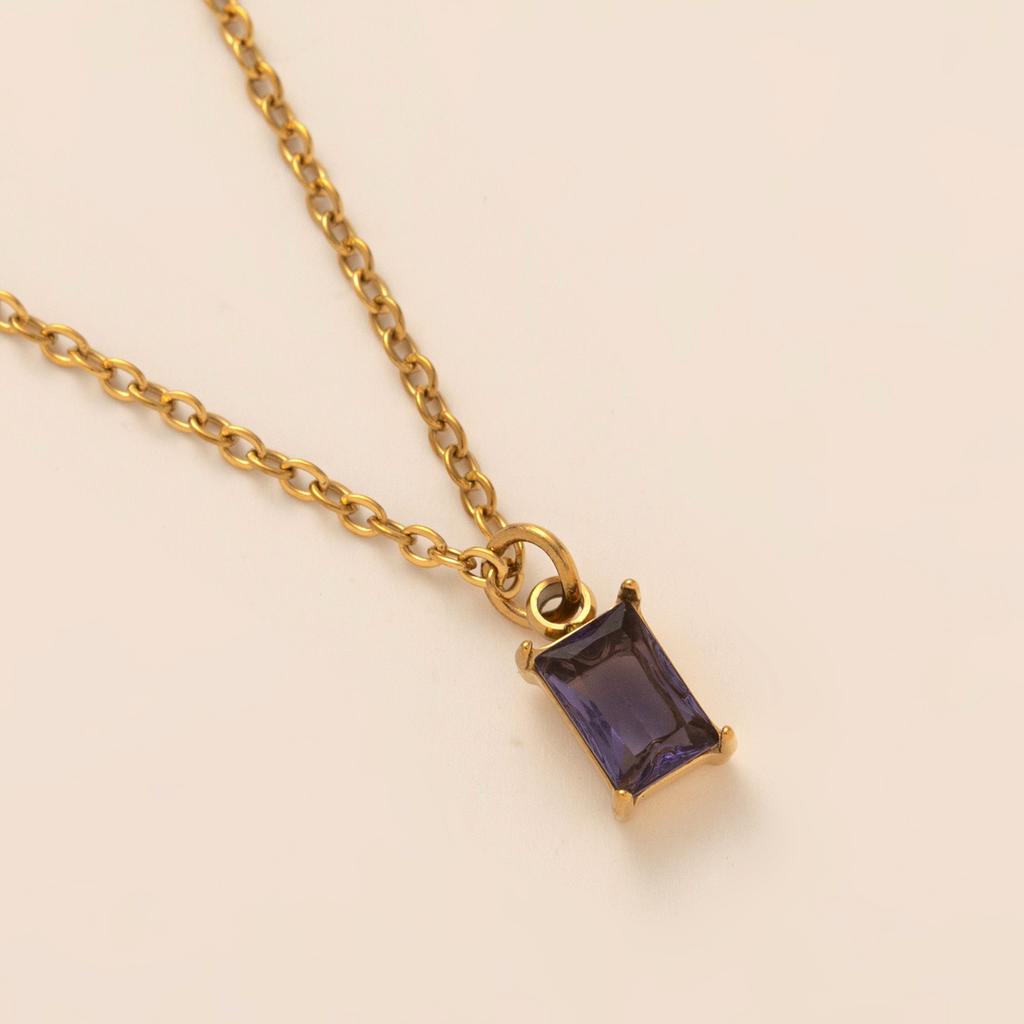Titanium Steel Color Retention Necklace Rectangular December Birthstone Pendant Colorful Zircon Collarbone Chain Women'S Plated 18K Gold