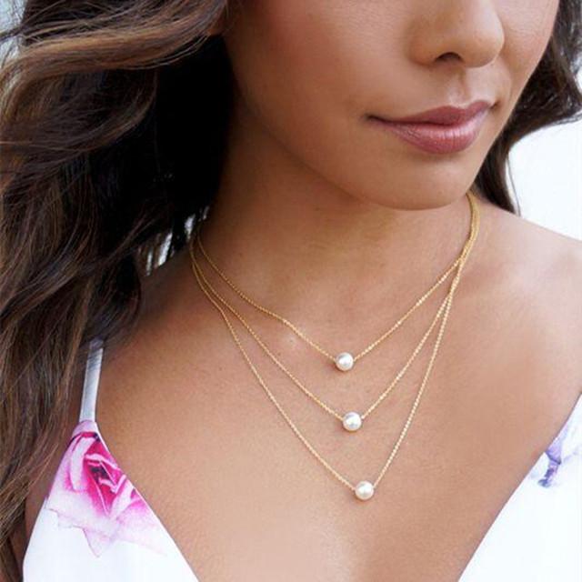 Fashion Chain Pearl Necklace for Women Baroque Pearl Metal Charm Pendant Necklaces Choker Snake Chain Jewelry Gold Silver Color