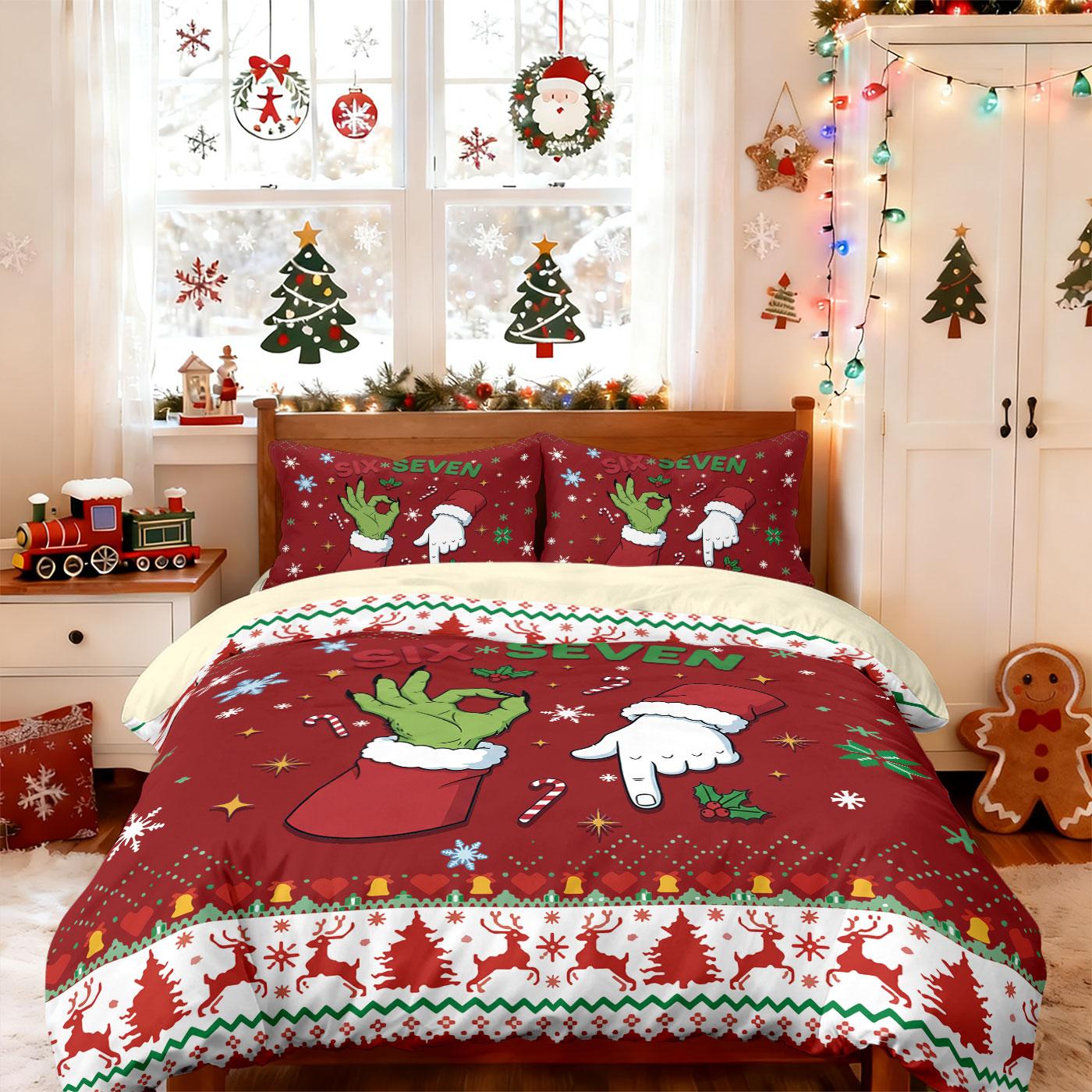 

3Pcs Merry Christmas 67 Element Printed Coreless Duvet Cover Set, Multi Size Bedroom Bedding Holiday Decoration Machine Washable 135x200cm-EU-Single&set