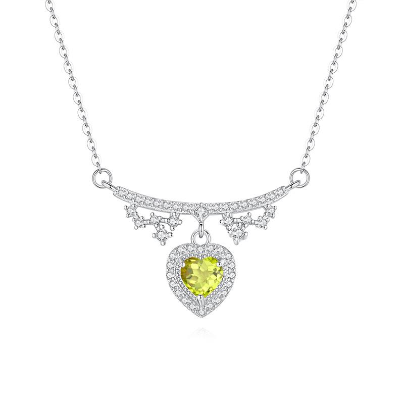 S925 sterling silver necklace women's natural peridot love pendant amethyst citrine light luxury high-end collarbone chain elegant women's jewelry