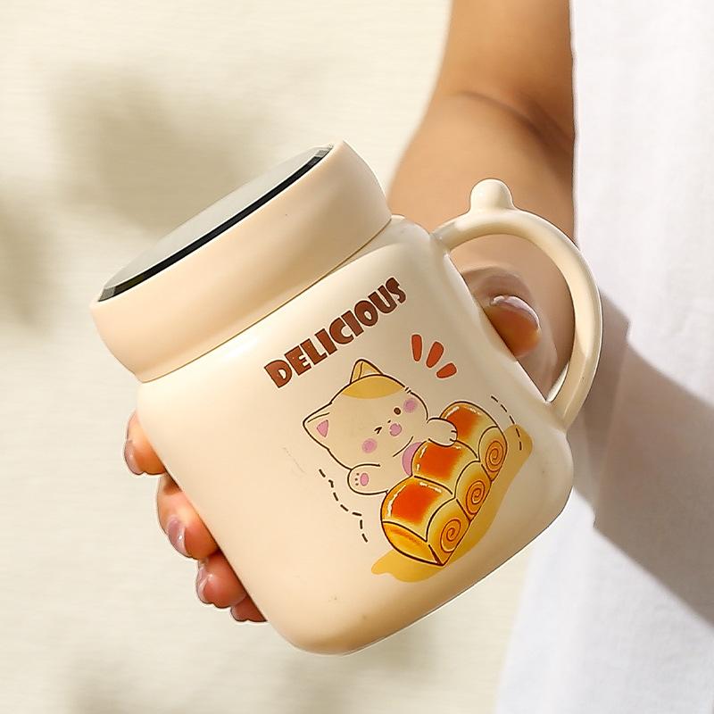 Högkvalitativ Värmeisolering Keramisk Mugg Spegelmugg Hem Kontor Vattenmugg Evenemangsgåva Mugg med Lock Souvenir