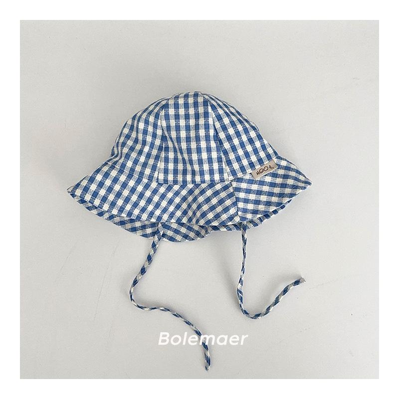 Baby Hat 46-48cm 6-24 Months Summer Thin Toddler Baby Wide Brim Sun Hat Adjustable Strap Plaid Kids Sun Protection Bucket Hat