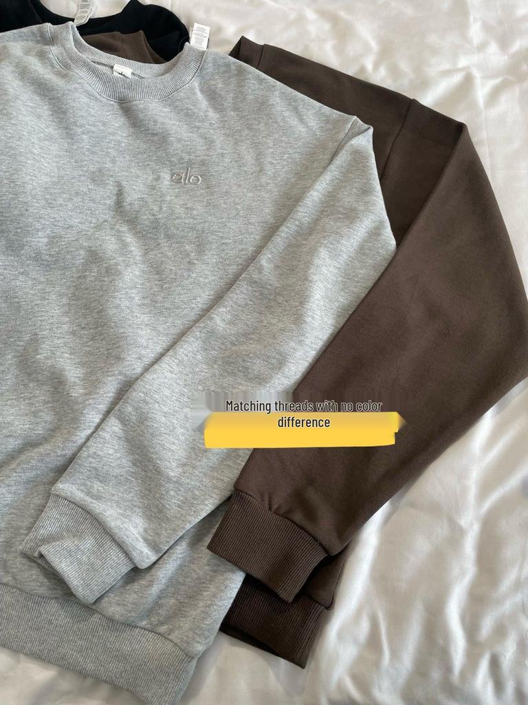 Frühling 2025 Brieflogo Locker geschnittener Frottee-Hoodie - Rundhalsausschnitt, Langarm, Einfarbig, Vielseitiges Unisex-Design