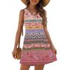 Women's Fashion Casual Summer Cupless Bag V-neck Vintage Color Block Stitching Print Dress Beach Sundress