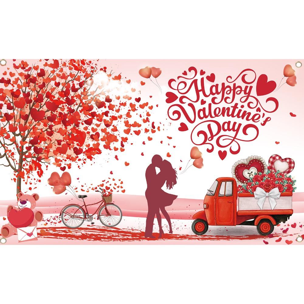 110cmx180cm Red Love Heart Dating Background Happy Valentine's Day Banner  Home Party Decor