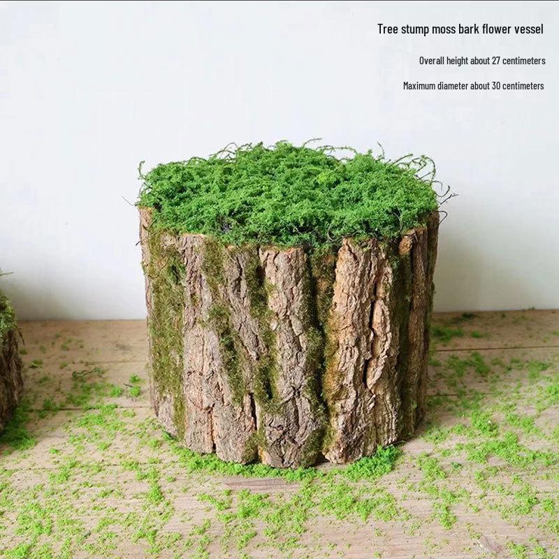 Forest Style Artificial Tree Stump with Moss Bark - Kindergarten and Country Style Decorative Ornament, Perfect for Landscaping or Inserting Flowers.