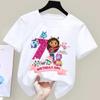 Gabbys Puppenhaus Geburtstag Zahl T-Shirt Mädchen Weiß Rosa Kurzarm T-Shirts Oberteile Baumwolle Sommer Lässig Partyzubehör T-Shirt