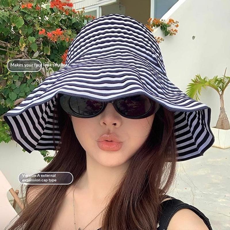 2026 Summer Versatile Foldable Color-Blocked Striped Wide-Brimmed Sun Hat For Beach Vacations And Sun Protection