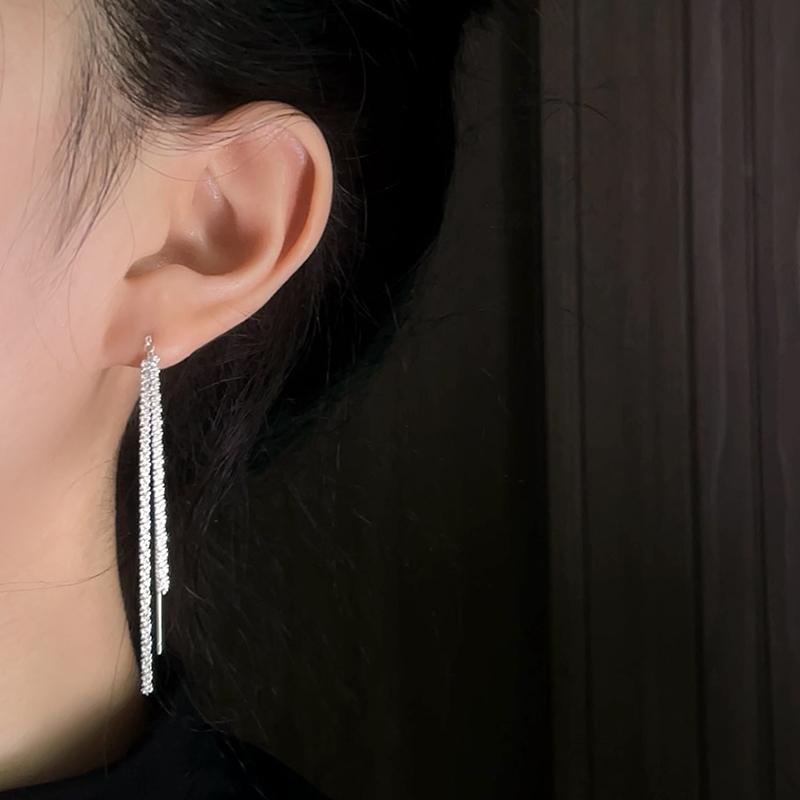 PONYKISS Náušnice visací se střapci, geometrické, ze sterlingového stříbra, pro ženy, trendy, jemné, minimalistické, třpytivé doplňky