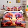 3Pcs Pink Flamingos Under Sunlight Duvet Cover Set With 3D Printing Design Soft Polyester Bedding Set All-Season Comfort