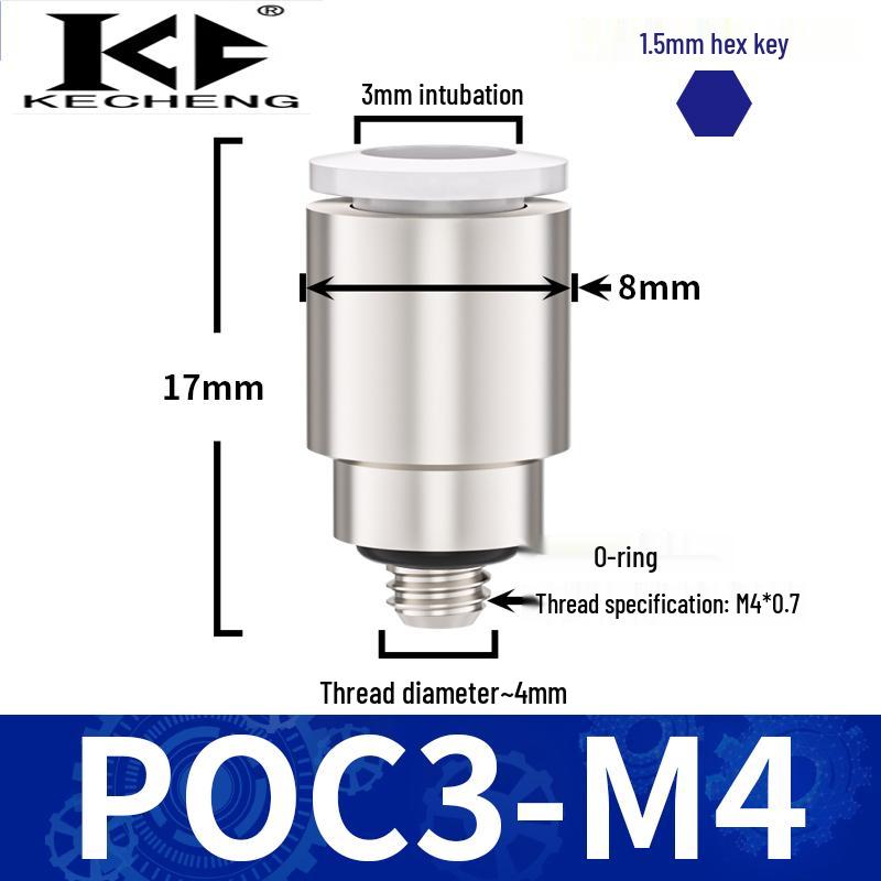 Micro Pneumatic Quick Connector with Internal Hex Thread: POC3/4/6/8-M3/M5/01/02