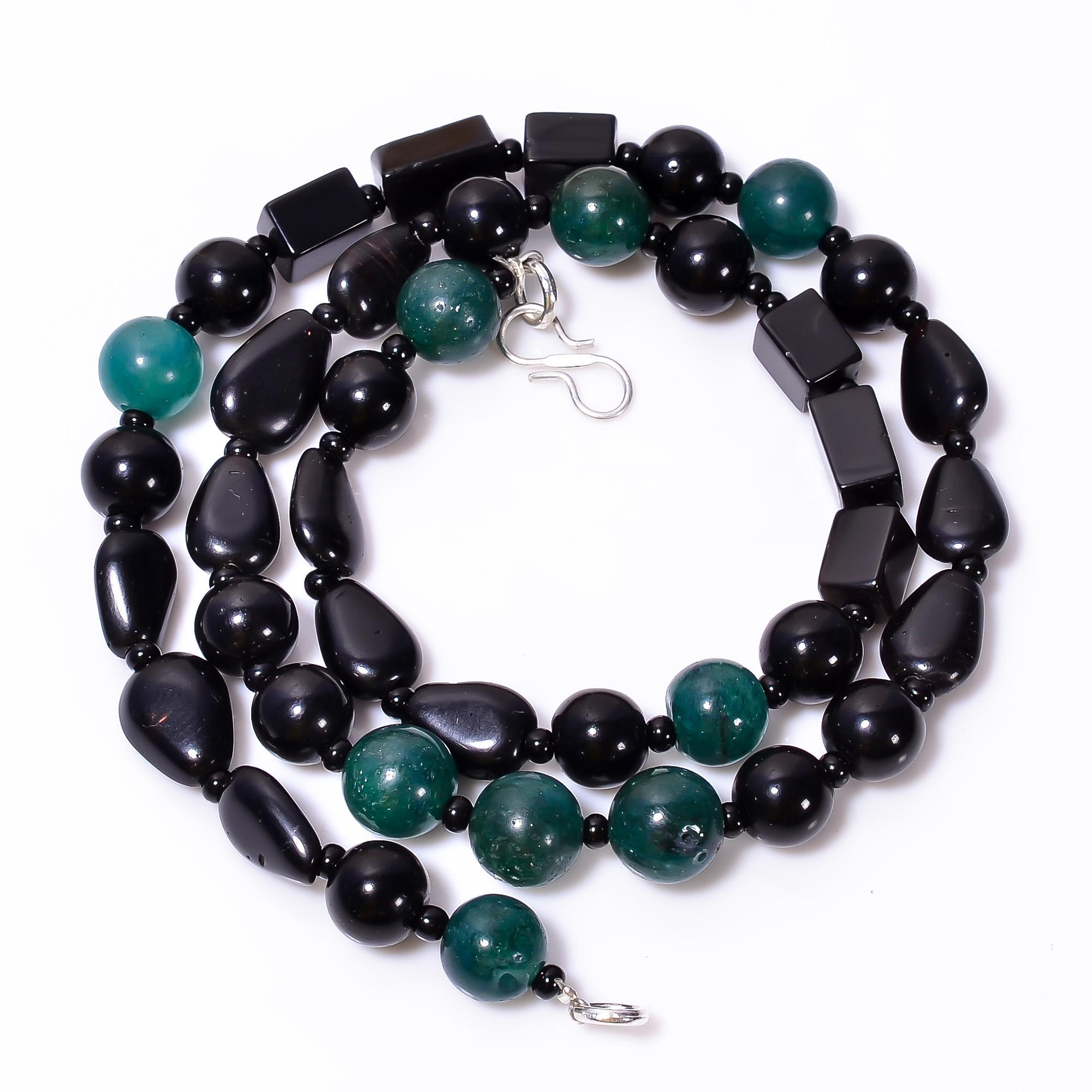 

Black Onyx Aventurine Mix Shape Gemstone Smooth Beads Necklace 9-14 mm 18 UB-8658
