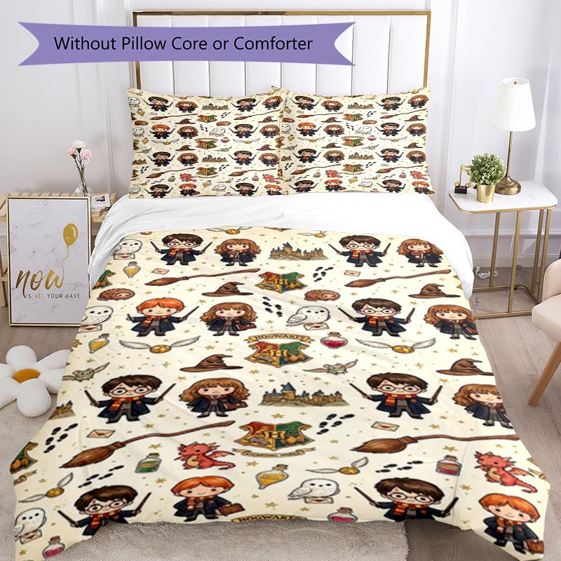 3pcs Harry Potter Bedding Set Duvet Cover Closure Includes 1 Duvet Cover & 2 Pillowcases, Soft and Comfortable for All Seasons.